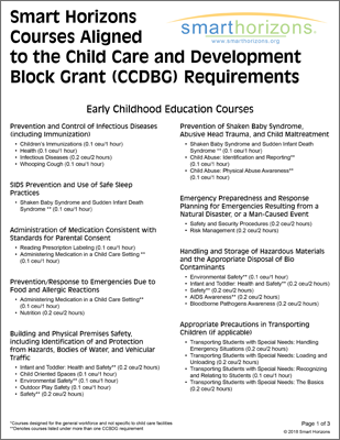 Smart Horizons Courses Aligned to the Child Care and Development Block Grant