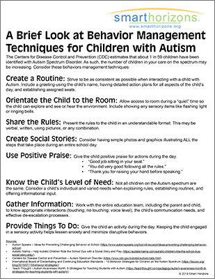 Behavior Management
Techniques for Children with Autism